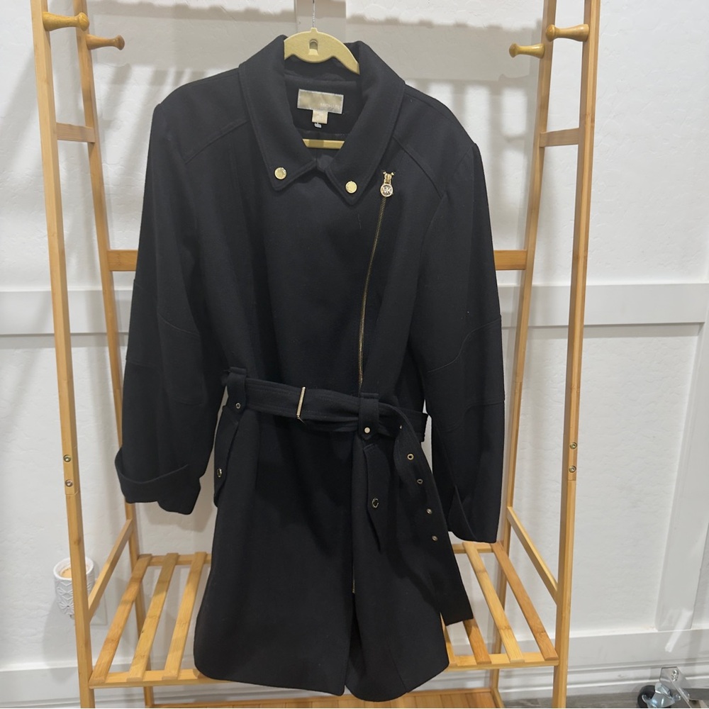 Wool blend Michael Kors Black Trench Coat with Gold Details